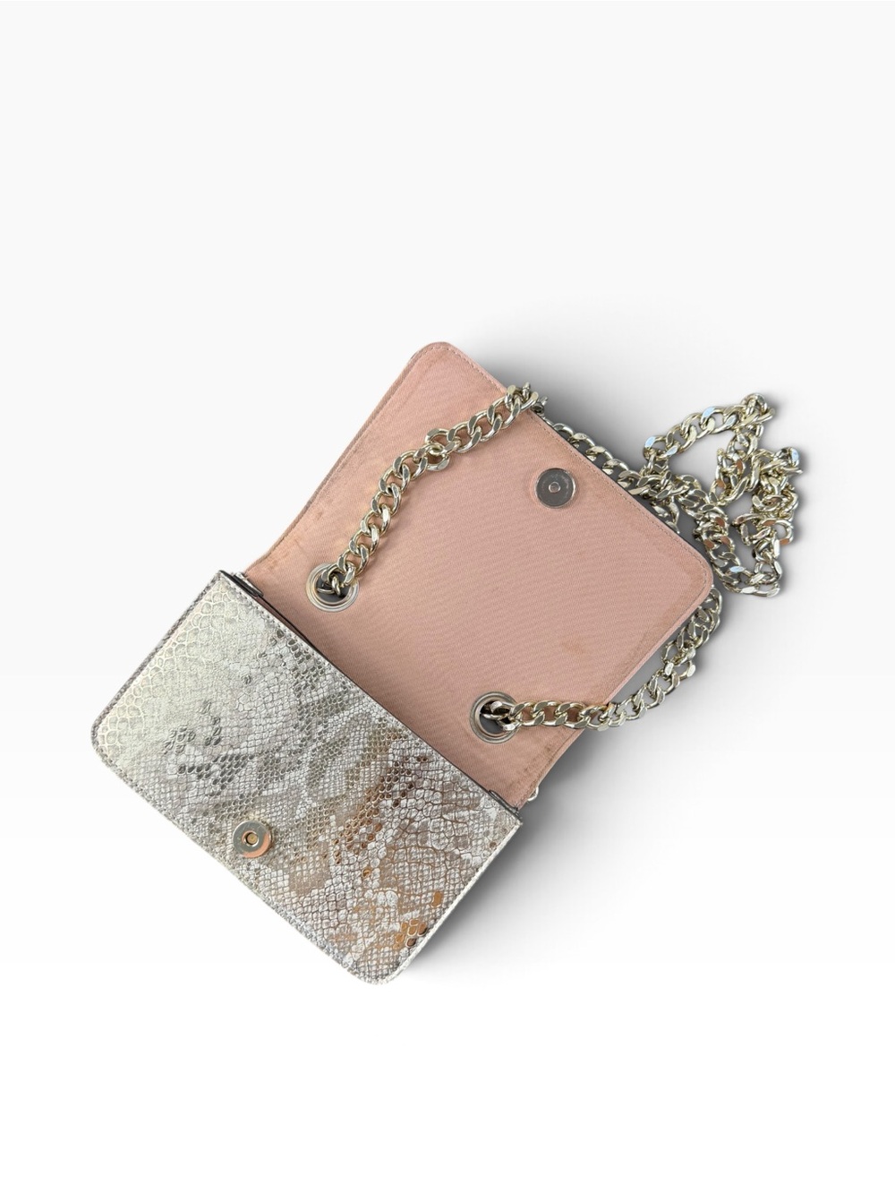 ALDO Metallic Silver Python-Pattern Top-Handle Bag with Chain Trim - Picture 8 of 11